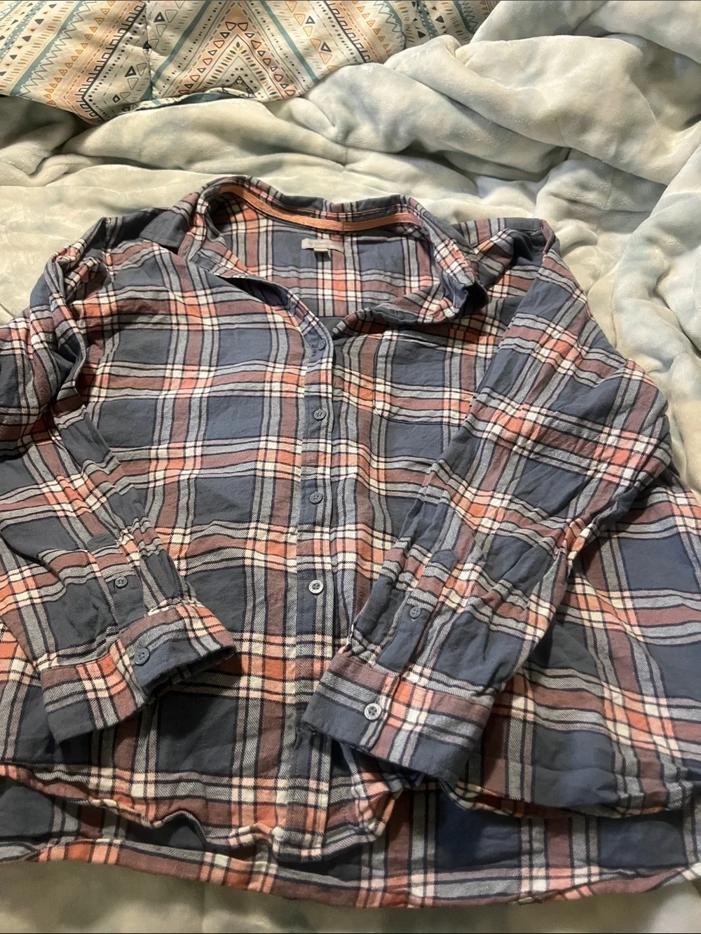 Women’s Relaxed Plaid Button-Down Shirt in Blue and Pink